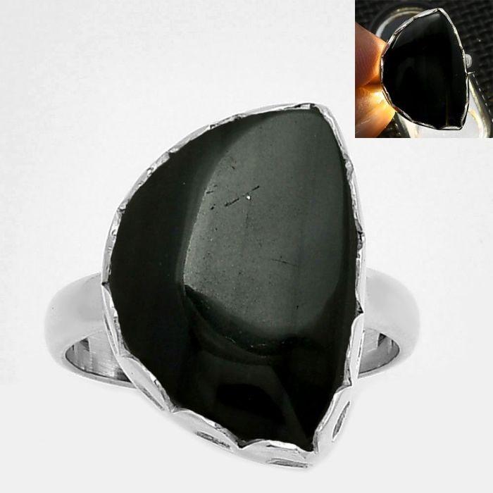Natural Black Lace Obsidian Ring size-8.5 SDR183510 R-1428, 14x19 mm