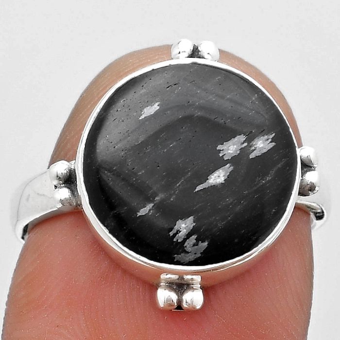 Natural Snow Flake Obsidian Ring size-7 SDR184036 R-1127, 13x13 mm
