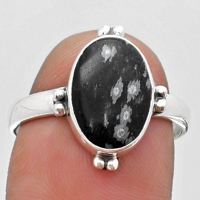 Natural Snow Flake Obsidian Ring size-8.5 SDR184045 R-1127, 9x13 mm