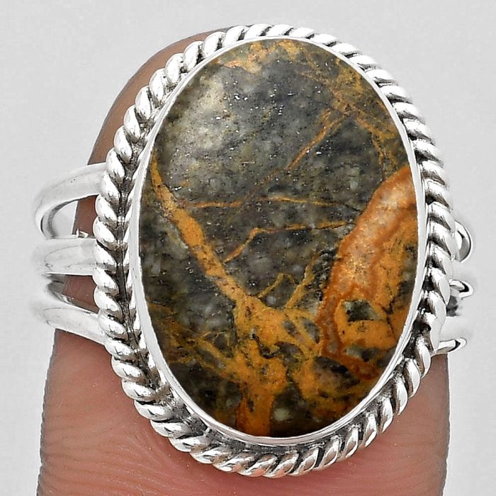 Natural Moroccan Yellow Jacket Jasper Ring size-8 SDR184290 R-1010, 13x18 mm