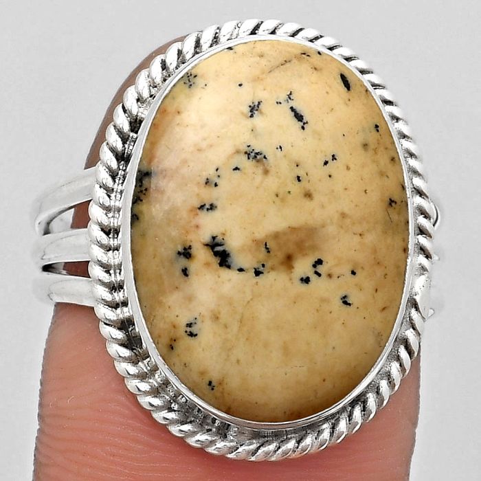 Natural Russian Honey Dendrite Opal Ring size-8 SDR184318 R-1010, 14x18 mm
