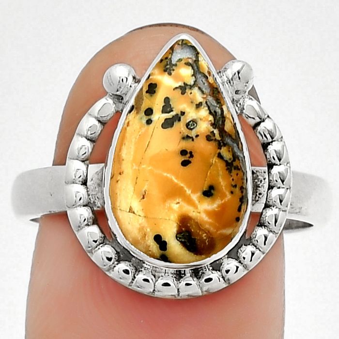 Natural Russian Honey Dendrite Opal Ring size-9 SDR184353 R-1518, 9x15 mm