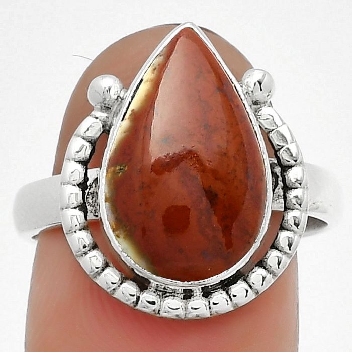Natural Red Moss Agate Ring size-8.5 SDR184354 R-1518, 10x16 mm