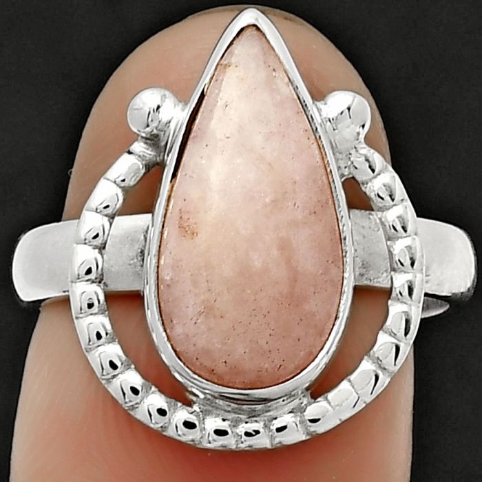 Natural Pink Scolecite Ring size-7.5 SDR184381 R-1518, 8x16 mm