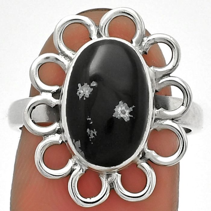Natural Snow Flake Obsidian Ring size-7.5 SDR184472 R-1527, 8x13 mm