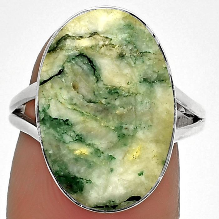 Natural Tree Weed Moss Agate - India Ring size-7 SDR184549 R-1002, 13x19 mm
