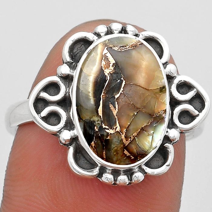 Natural Copper Abalone Shell Ring size-8.5 SDR185017 R-1131, 10x14 mm