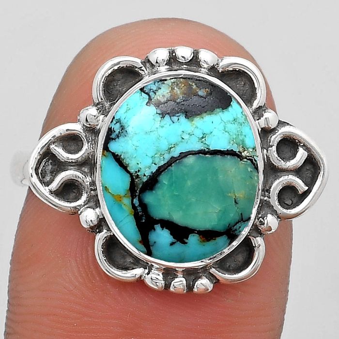 Lucky Charm Tibetan Turquoise Ring size-8.5 SDR185021 R-1131, 10x12 mm