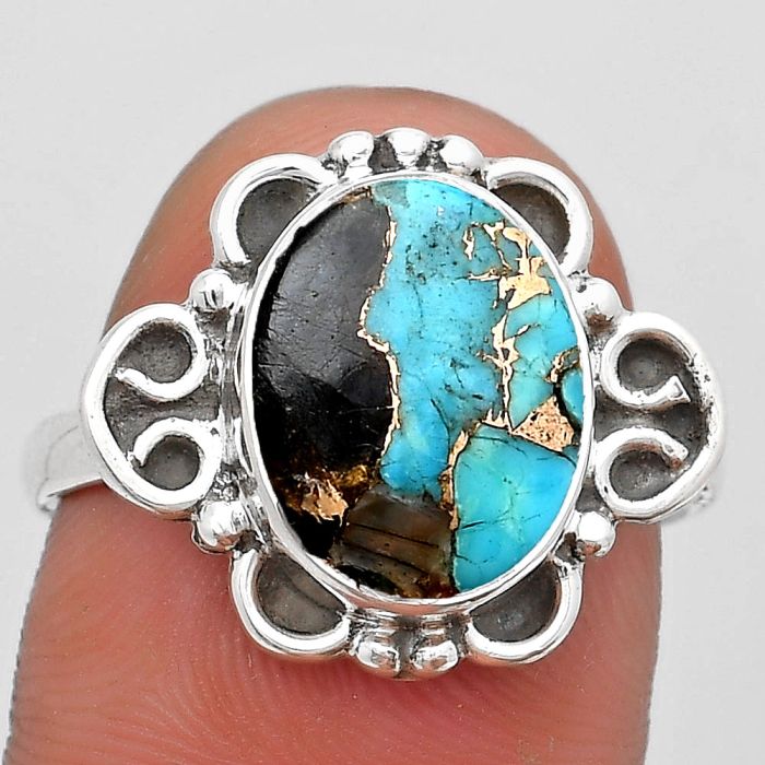 Shell In Black Blue Turquoise Ring size-8.5 SDR185028 R-1131, 10x12 mm