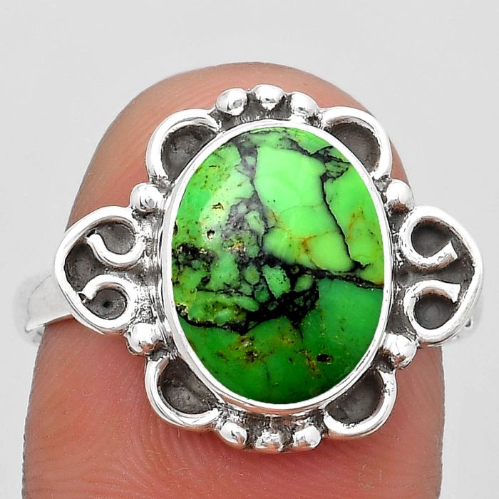 Natural Green Matrix Turquoise Ring size-8.5 SDR185029 R-1131, 10x12 mm