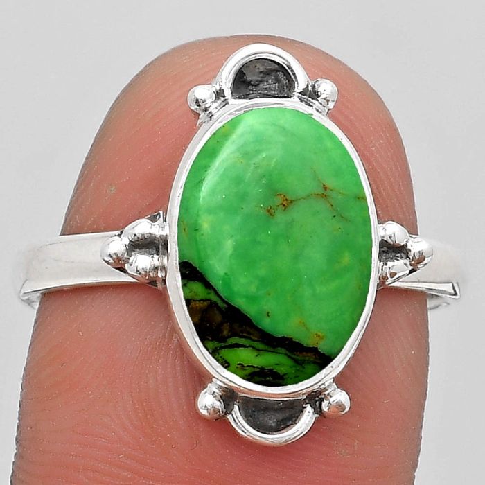 Natural Green Matrix Turquoise Ring size-8.5 SDR185052 R-1103, 9x13 mm
