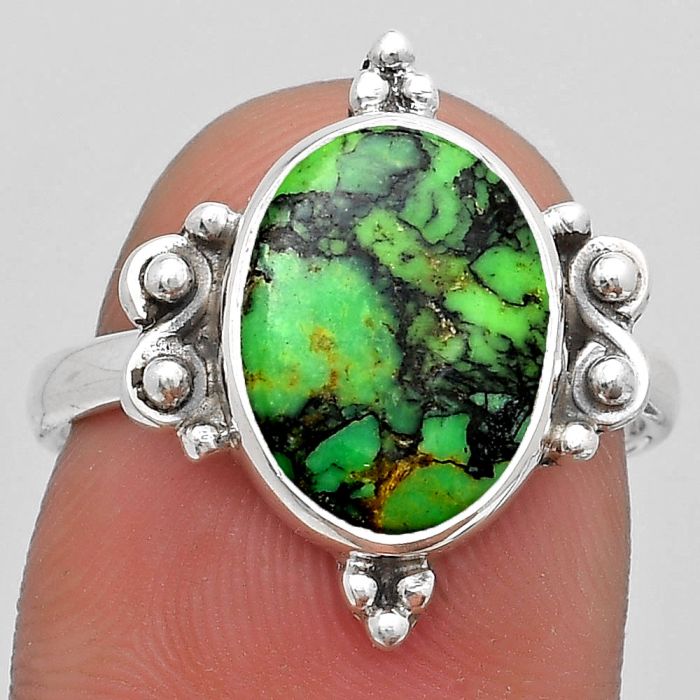 Natural Green Matrix Turquoise Ring size-8 SDR185056 R-1118, 9x13 mm