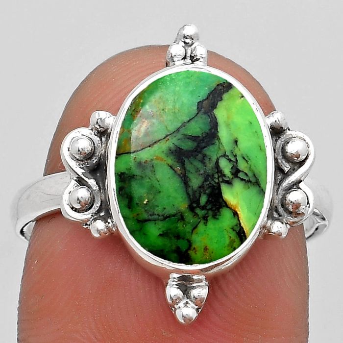 Natural Green Matrix Turquoise Ring size-8.5 SDR185066 R-1118, 10x13 mm