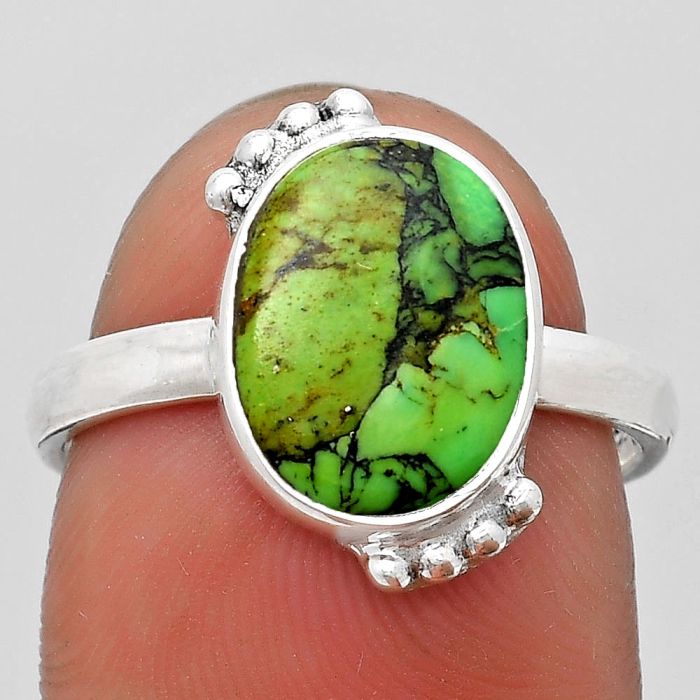 Natural Green Matrix Turquoise Ring size-7.5 SDR185114 R-1102, 9x12 mm