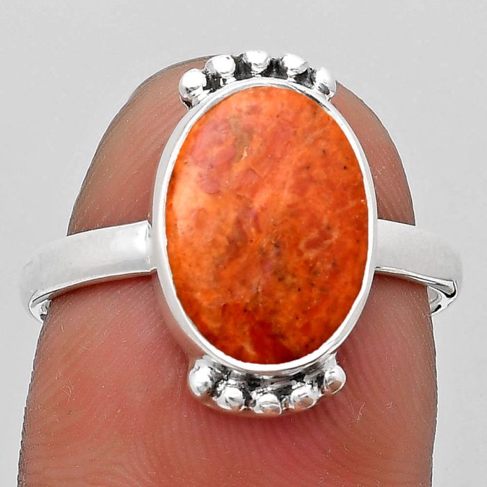 Natural Red Sponge Coral Ring size-7.5 SDR185119 R-1102, 9x13 mm