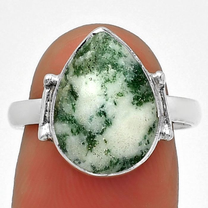Natural Tree Weed Moss Agate - India Ring size-7.5 SDR185383 R-1193, 10x14 mm