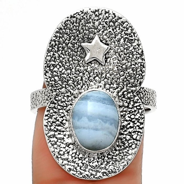 Star - Natural Blue Lace Agate Ring size-7.5 SDR185467 R-1290, 7x9 mm