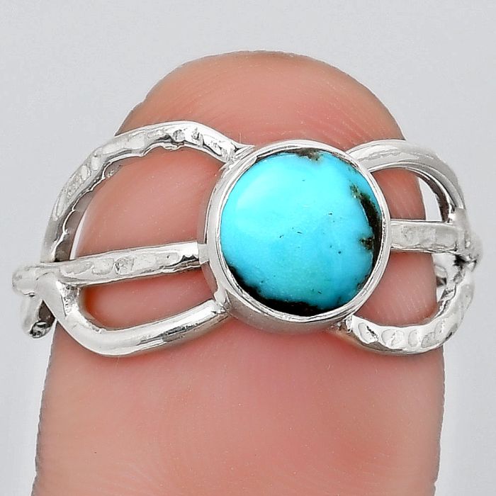 Natural Turquoise Morenci Mine Ring size-8 SDR186479 R-1139, 8x8 mm