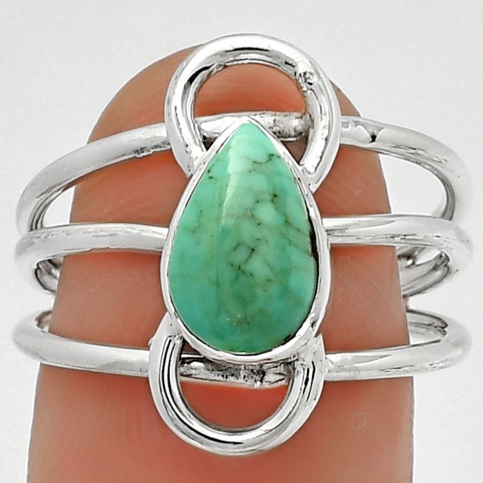 Natural Turquoise Nevada Aztec Mt Ring size-7.5 SDR186574 R-1141, 6x10 mm