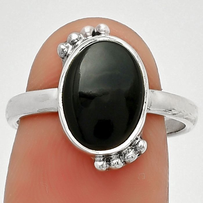 Natural Black Onyx - Brazil Ring size-7.5 SDR186605 R-1102, 8x12 mm