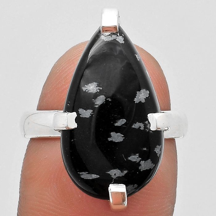Natural Snow Flake Obsidian Ring size-7.5 SDR187008 R-1089, 12x21 mm