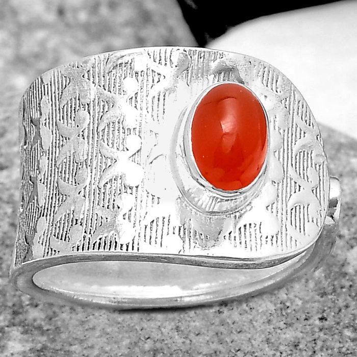 Adjustable - Natural Carnelian Ring size-7.5 SDR187062 R-1319, 5x7 mm