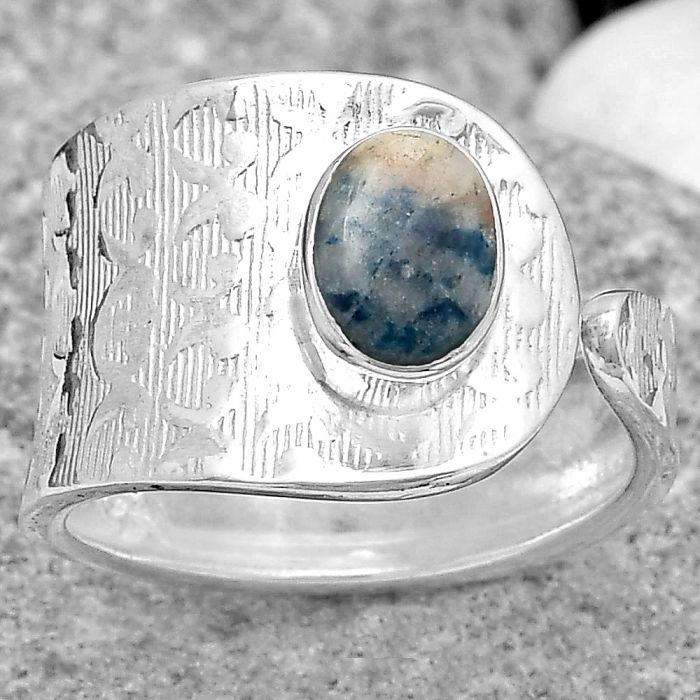 Adjustable - Blue Scheelite - Turkey Ring size-7 SDR187081 R-1319, 5x7 mm