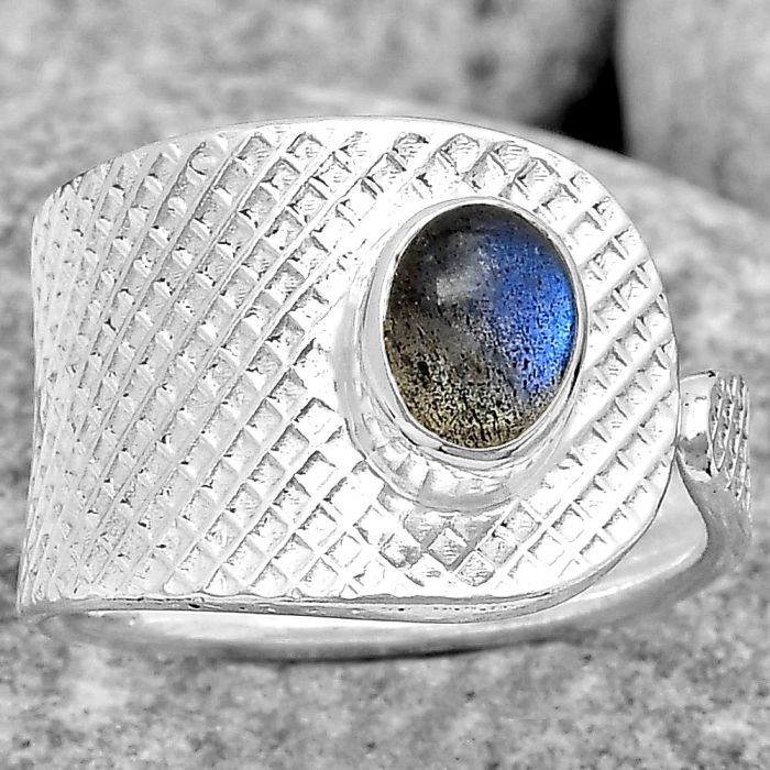 Adjustable - Blue Labradorite Ring size-6.5 SDR187178 R-1319, 5x7 mm