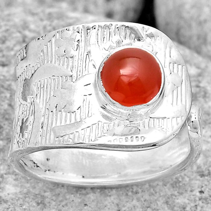 Adjustable - Natural Carnelian Ring size-7 SDR187216 R-1319, 6x6 mm