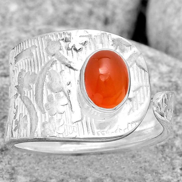 Adjustable - Natural Carnelian Ring size-7 SDR187224 R-1319, 5x7 mm