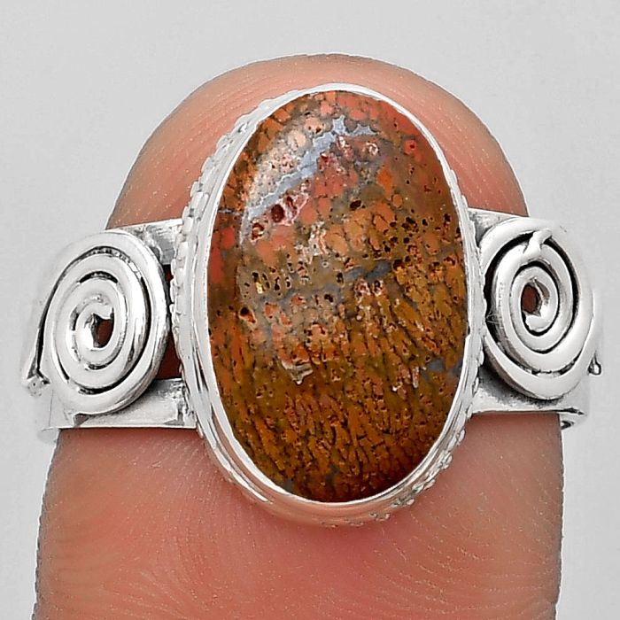 Natural Red Moss Agate Ring size-7.5 SDR187615 R-1315, 9x14 mm