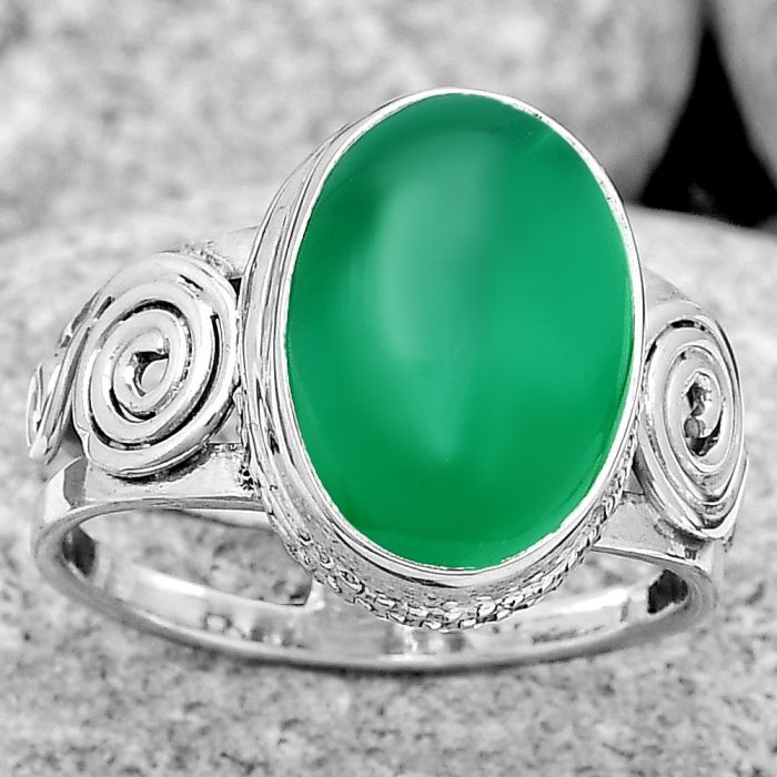 Natural Green Onyx Ring size-7.5 SDR187623 R-1315, 10x14 mm