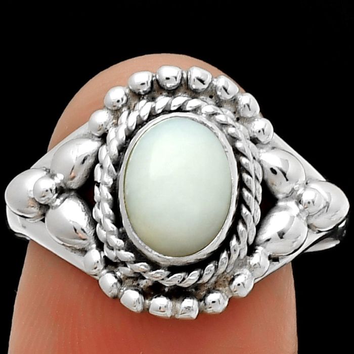 Natural White Opal Ring size-9 SDR188263 R-1286, 6x8 mm