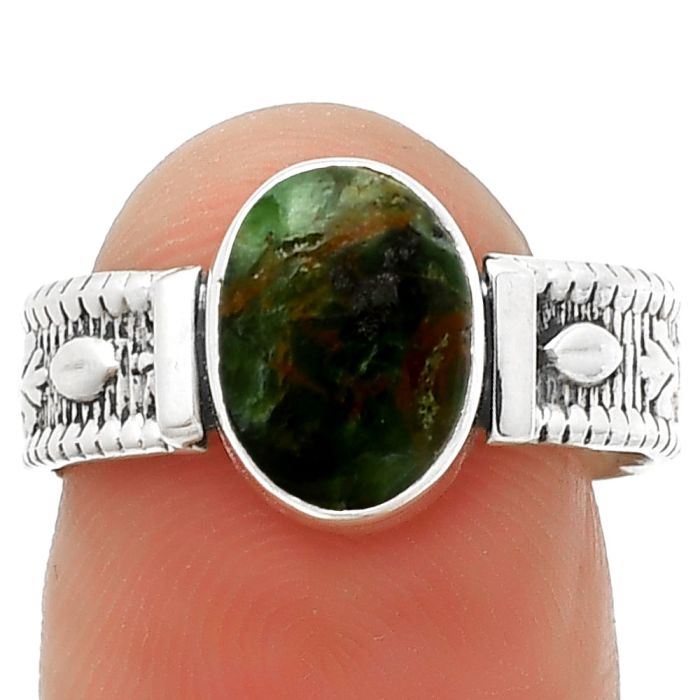 Natural Turkish Rainforest Chrysocolla Ring size-7 SDR188331 R-1058, 7x10 mm