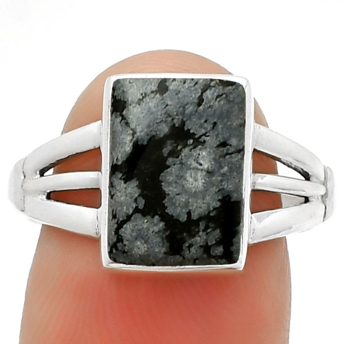 Natural Snow Flake Obsidian Ring size-8.5 SDR188660 R-1003, 9x12 mm