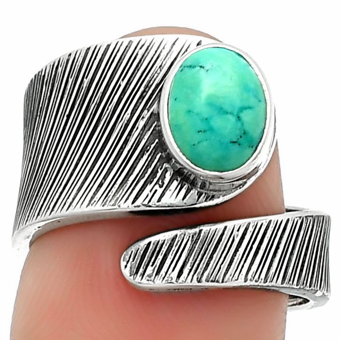 Natural Turquoise Magnesite Ring size-7.5 SDR188749 R-1374, 6x8 mm