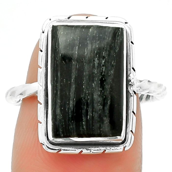 Natural Silver Leaf Obsidian Ring size-8 SDR188902 R-1011, 9x14 mm