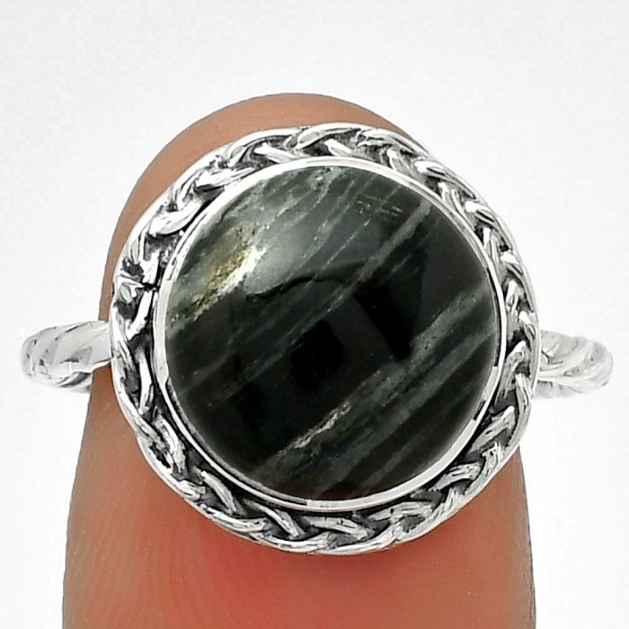 Natural Silver Leaf Obsidian Ring size-8 SDR189035 R-1142, 12x12 mm