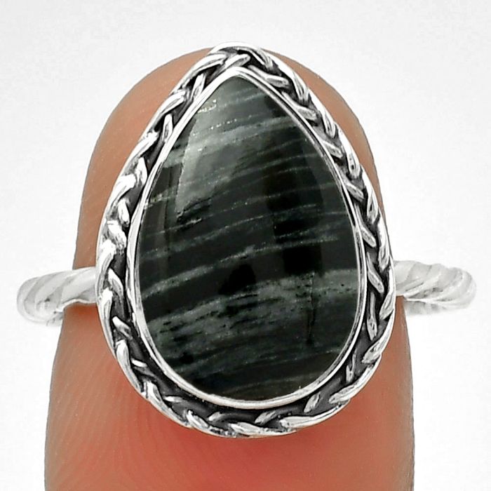 Natural Silver Leaf Obsidian Ring size-8 SDR189037 R-1142, 10x15 mm