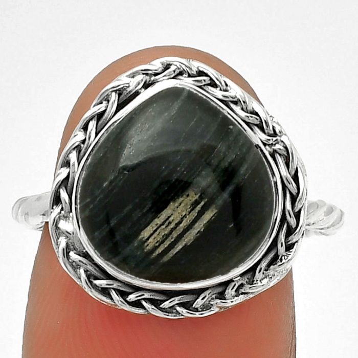 Natural Silver Leaf Obsidian Ring size-7 SDR189064 R-1142, 12x12 mm