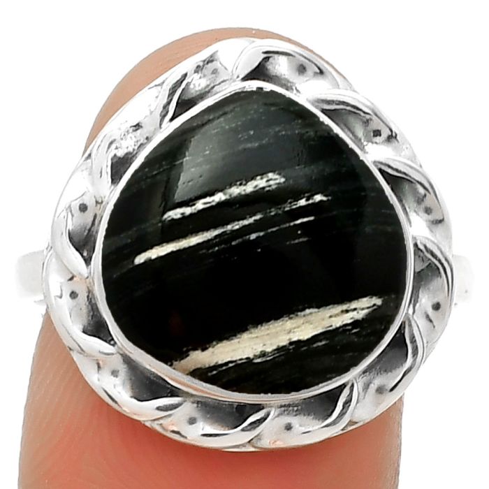 Natural Silver Leaf Obsidian Ring size-9 SDR189245 R-1083, 13x13 mm