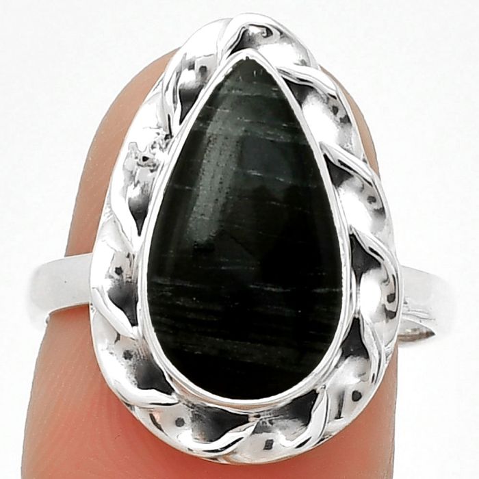 Natural Silver Leaf Obsidian Ring size-8 SDR189255 R-1083, 9x15 mm