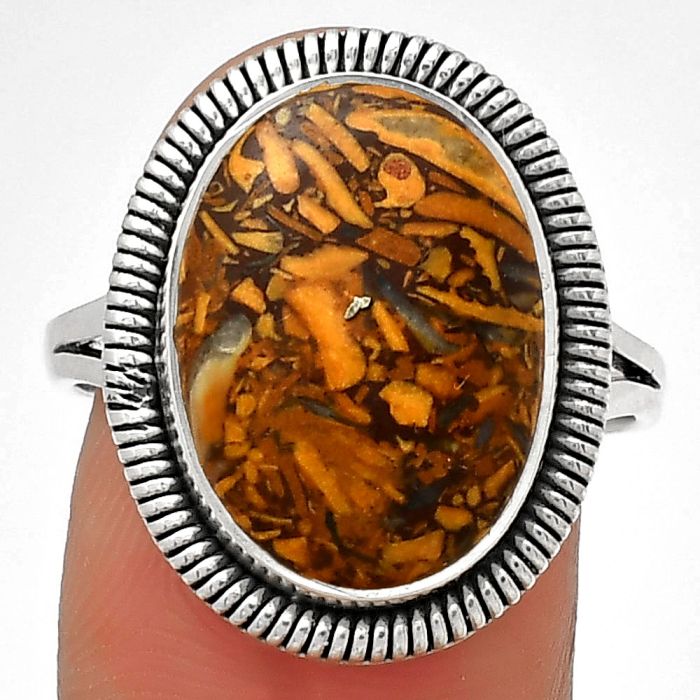 Natural Coquina Fossil Jasper - India Ring size-9 SDR189383 R-1208, 12x17 mm