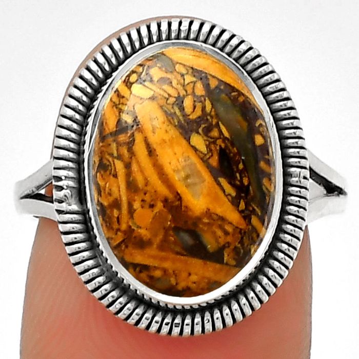 Natural Coquina Fossil Jasper - India Ring size-8 SDR189390 R-1208, 11x15 mm