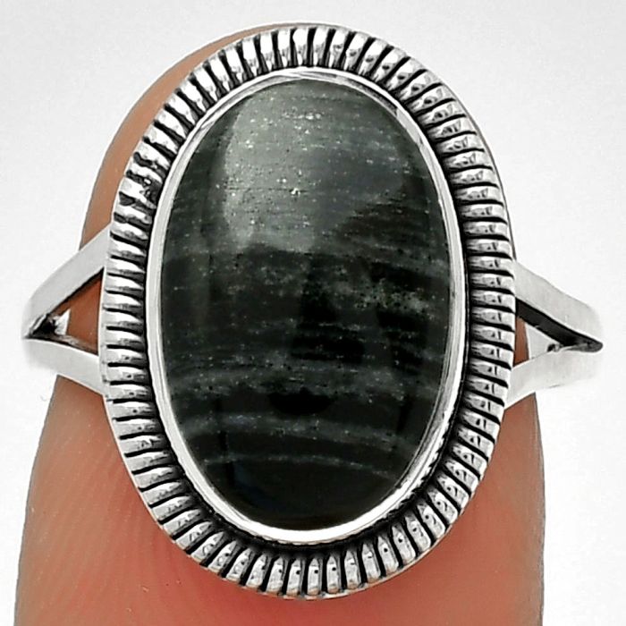 Natural Silver Leaf Obsidian Ring size-7 SDR189401 R-1208, 9x14 mm