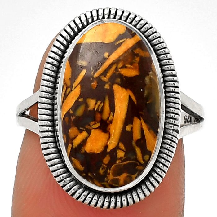 Natural Coquina Fossil Jasper - India Ring size-7 SDR189413 R-1208, 10x16 mm