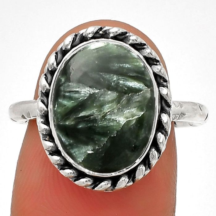 Natural Russian Seraphinite Ring size-7 SDR189454 R-1083, 10x13 mm