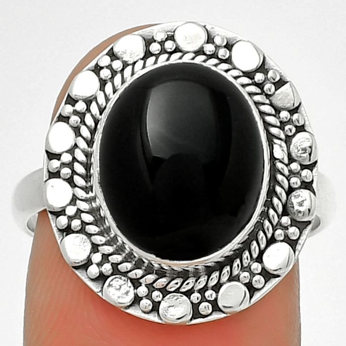 Natural Black Onyx - Brazil Ring size-7.5 SDR189858 R-1399, 10x12 mm