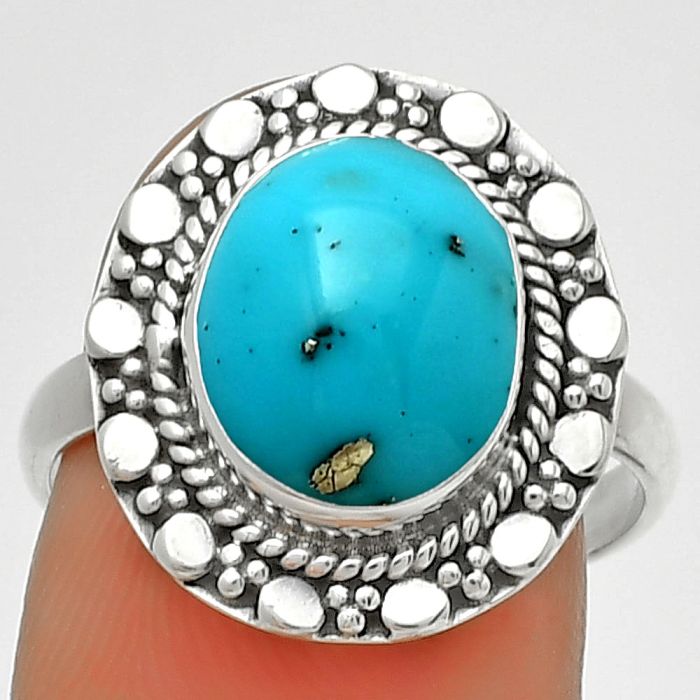 Kingman Turquoise With Pyrite 925 Sterling Silver Ring s.7.5 Jewelry R-1399, 9x11 mm