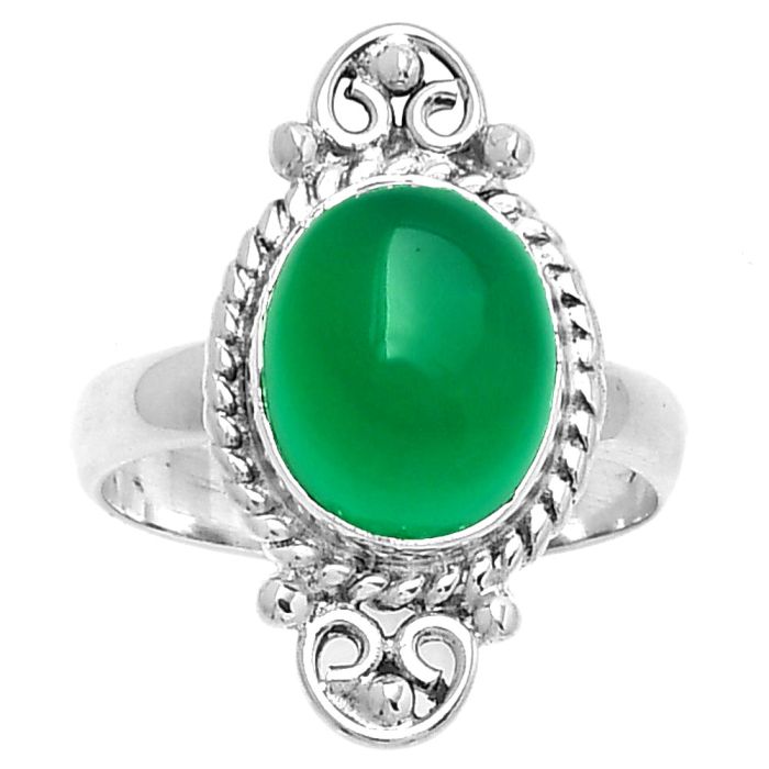 Natural Green Onyx Ring size-9 SDR189950 R-1500, 10x12 mm